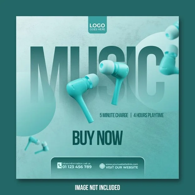 Teal Wireless Earbuds Music Promo Poster Template