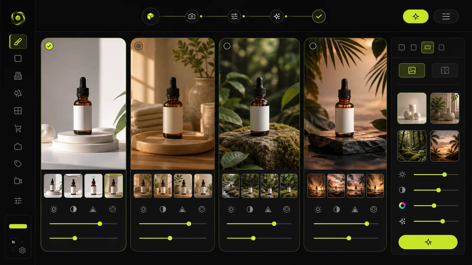 Comparison workspace for AI lifestyle photo generator outputs.